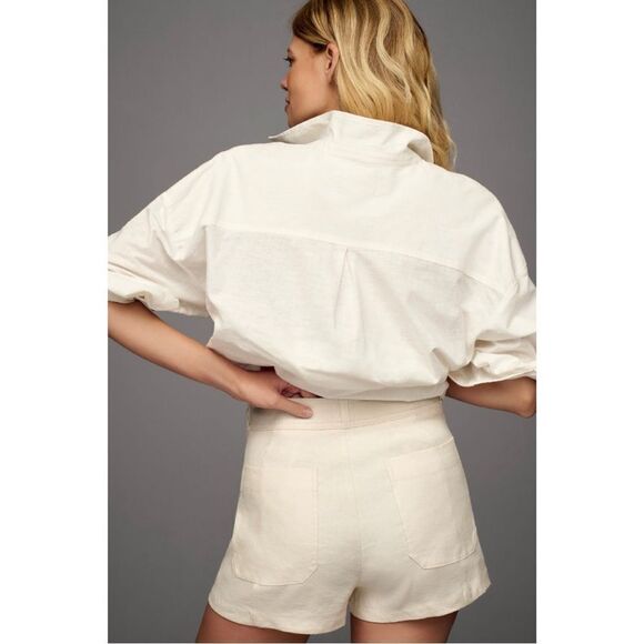 NEW Anthropologie Maeve Ettie White High Rise Slim Pitched Linen Shorts Size 32 - Picture 4 of 4